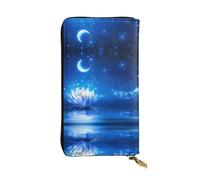 ESNAIUVCD Portefeuille en cuir véritable imprimé fleur et lune pour femmes, hommes, sac à main multifonction, fermeture éclair, grand sac à main de voyage pour téléphone portable, Noir , Taille unique