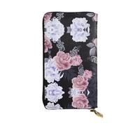 ESNAIUVCD Portefeuille en cuir véritable imprimé fleurs pour femmes, hommes, sac à main multifonction, fermeture éclair autour du grand sac à main de voyage pour téléphone portable