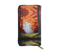 ESNAIUVCD Portefeuille en cuir véritable imprimé forêt d'érable d'automne pour femmes, hommes, sac à main multifonction, fermeture éclair autour du grand sac à main de voyage pour téléphone portable