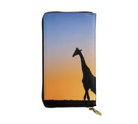 ESNAIUVCD Portefeuille en cuir véritable imprimé girafes au coucher du soleil pour femmes, hommes, sac à main multifonction, fermeture éclair, grand sac à main de voyage pour téléphone portable, Noir