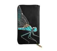 ESNAIUVCD Portefeuille en cuir véritable imprimé libellule noir pour femmes, hommes, sac à main multifonction, fermeture éclair, grand sac à main de voyage pour téléphone portable