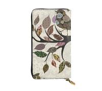ESNAIUVCD Portefeuille en cuir véritable imprimé oiseaux sur branches pour femmes, hommes, sac à main multifonction, fermeture éclair, grand sac à main de voyage pour téléphone portable, Noir , Taille