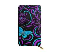 ESNAIUVCD Portefeuille en cuir véritable imprimé papillon sur une belle fleur pour femmes, hommes, sac à main multifonction, fermeture éclair autour de grand sac à main de voyage pour téléphone