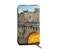 ESNAIUVCD Portefeuille en cuir véritable imprimé Paris paysage pour femmes, hommes, sac à main multifonction, fermeture éclair, grand sac à main de voyage pour téléphone portable, Noir , Taille unique