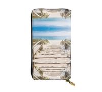 ESNAIUVCD Portefeuille en cuir véritable imprimé paysage de plage pour femmes, hommes, sac à main multifonction, grand sac à main de voyage pour téléphone portable, Noir , Taille unique