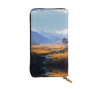 ESNAIUVCD Portefeuille en cuir véritable imprimé paysage pour femmes, hommes, sac à main multifonction, fermeture éclair autour du grand sac à main de voyage pour téléphone portable