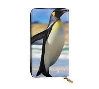 ESNAIUVCD Portefeuille en cuir véritable imprimé pingouin mignon pour femmes, hommes, sac à main multifonction, fermeture éclair, grand sac à main de voyage pour téléphone portable, Noir , Taille