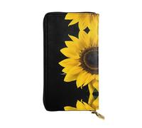 ESNAIUVCD Portefeuille en cuir véritable imprimé tournesol sauvage pour femmes, hommes, sac à main multifonction, grand sac à main de voyage pour téléphone portable, Noir , Taille unique