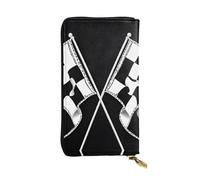 ESNAIUVCD Portefeuille multifonction en cuir véritable avec imprimé drapeaux à carreaux Noir/blanc, Noir , Taille unique
