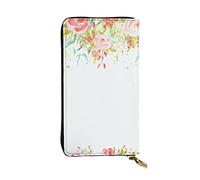 ESNAIUVCD Portefeuille multifonction en cuir véritable avec imprimé floral et herbe pour femme et homme, Noir , Taille unique