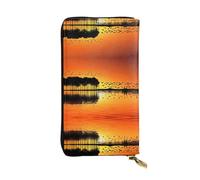 ESNAIUVCD Portefeuille multifonction en cuir véritable avec imprimé guitare de lac pour femme et homme, fermeture éclair autour du grand sac à main de voyage pour téléphone portable, Noir , Taille