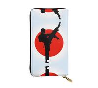 ESNAIUVCD Portefeuille multifonction en cuir véritable avec imprimé Taekwondo pour femme et homme - Fermeture éclair sur le pourtour - Grand sac à main de voyage pour téléphone portable, Noir , Taille