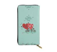 ESNAIUVCD Portefeuille multifonction en cuir véritable avec imprimé « Two Hearts Fall in Love On Bicycle » - Pour femme et homme - Avec fermeture éclair sur le pourtour - Grand porte-monnaie pour