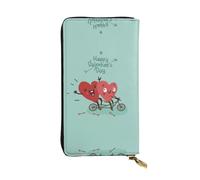ESNAIUVCD Portefeuille multifonction en cuir véritable avec imprimé « Two Hearts Fall in Love On Bicycle » - Pour femme et homme - Avec fermeture éclair sur le pourtour - Grand porte-monnaie pour