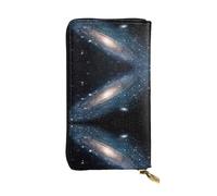 ESNAIUVCD Portefeuille multifonction en cuir véritable imprimé étoiles galaxie Univers pour femme et homme avec fermeture éclair sur le pourtour Grand sac à main de voyage pour téléphone portable,