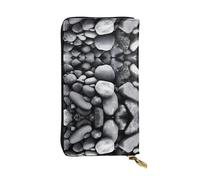 ESNAIUVCD Portefeuille multifonction multifonction en cuir véritable imprimé galets noirs pour téléphone portable, Noir , Taille unique