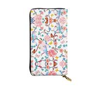 ESNAIUVCD Portefeuille romantique fantaisie en cuir véritable imprimé floral oiseaux papillon femmes hommes portefeuilles, multi-fonctions, fermeture éclair autour du grand sac à main de voyage pour