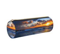 ESNAIUVCD Pretty Backgrounds Trousse à crayons cylindrique en cuir synthétique avec fermeture éclair Motif coucher de soleil, doré, Taille unique, Trousse de beauté