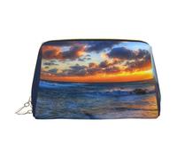 ESNAIUVCD Pretty Backgrounds Trousse de maquillage en cuir synthétique avec dragonne Motif coucher de soleil, doré, Taille unique