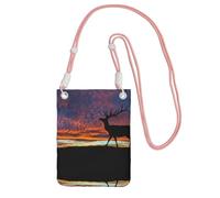ESNAIUVCD Red Deer Bull Elk Sunset Print Carry A Mobile Phone Bag Diagonally Sac bandoulière Sac à bandoulière Convient pour transporter du téléphone portable, etc, rose, Taille unique