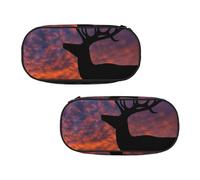 ESNAIUVCD Red Deer Bull Elk Trousse à crayons portable avec imprimé coucher de soleil pour adolescents garçons étudiants
