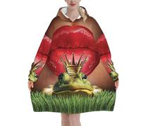 ESNAIUVCD Red Lips Getting Ready To Kiss A Frog Sweat à capuche surdimensionné en flanelle pour adulte unisexe adulte et homme, Noir , 280g flannel