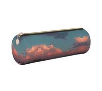 ESNAIUVCD River and The Great Sky Trousse à crayons cylindrique en cuir synthétique avec fermeture éclair - Rangement multifonctionnel pour papeterie - Convient pour les étudiants