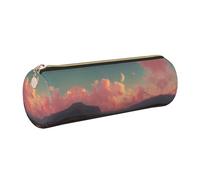 ESNAIUVCD River and The Great Sky Trousse à crayons cylindrique en cuir synthétique avec fermeture éclair - Rangement multifonctionnel pour papeterie - Convient pour les étudiants, doré, One Size