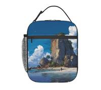 ESNAIUVCD Sac à déjeuner isotherme avec imprimé paysage d'île pour l'école, les garçons et les filles, petite boîte à déjeuner isotherme avec sac fourre-tout réglable et amovible