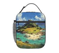 ESNAIUVCD Sac à déjeuner isotherme avec imprimé paysage d'île pour l'école, les garçons et les filles, petite boîte à déjeuner isotherme avec sac fourre-tout réglable et amovible