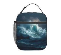 ESNAIUVCD Sac à déjeuner isotherme avec motif vagues de l'océan pour l'école, les garçons et les filles, petite boîte à déjeuner isotherme avec sac fourre-tout réglable et amovible