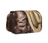 ESNAIUVCD Sac à stylos double couche avec chapeau de cowboy noir imprimé bottes occidentales, convient pour les garçons, les filles et les adultes, cette trousse de bureau avec compartiment, Noir