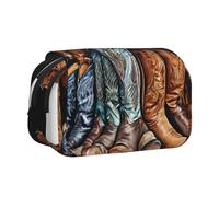 ESNAIUVCD Sac à stylos double couche avec chapeau de cowboy noir imprimé bottes occidentales, convient pour les garçons, les filles et les adultes, cette trousse de bureau avec compartiment, Noir