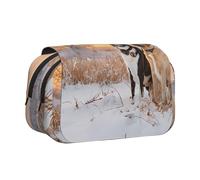 ESNAIUVCD Sac à stylos double couche avec imprimé faisan attrapant un chien, convient pour les garçons, les filles et les adultes, cette trousse de bureau avec compartiment, Noir , Taille unique