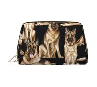 ESNAIUVCD Sac de maquillage imprimé chien berger allemand, sac cosmétique, sac à cosmétiques en cuir PU pour femme avec dragonne, trousse de toilette de voyage, doré, Taille unique