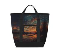 ESNAIUVCD Sac isotherme avec imprimé River and The Great Sky, sac isotherme étanche avec bandoulière - Sac fourre-tout pliable et réutilisable pour courses