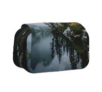 ESNAIUVCD Serene Lake Trousse à stylos double couche avec impression réfléchissante de grande capacité, convient pour les garçons, les filles et les adultes, cette trousse de bureau avec compartiment