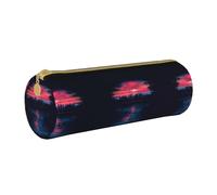 ESNAIUVCD Space Lake Trousse cylindrique en cuir synthétique avec fermeture éclair Motif arbres réflexions Idéal pour les étudiants, blanc, Taille unique, Trousse de beauté