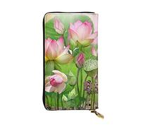 ESNAIUVCD Spirit of the Lotus Portefeuille en cuir véritable pour femme et homme, multifonction, fermeture éclair, grand sac à main de voyage pour téléphone portable, Noir , Taille unique