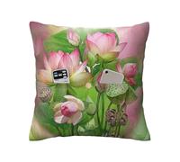 ESNAIUVCD Spirit Of The Lotus Taie d'oreiller créative en lin avec poches de rangement Coussin décoratif pour la maison Télécommande Rangement de téléphone