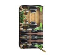 ESNAIUVCD Stones and Spa Oil On The Wood Near A Pond Print Portefeuille en cuir véritable pour femmes et hommes, sac à main multifonction, fermeture éclair autour du grand sac à main de voyage pour