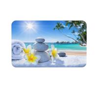 ESNAIUVCD Tapis de bain antidérapant avec imprimé fleurs tropicales et pierres zen 50 x 80 cm, super absorbant, séchage rapide, facile à nettoyer, accessoires de salle de bain décoration