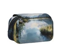 ESNAIUVCD Tranquil Lake Trousse à stylos double couche de grande capacité, adaptée pour les garçons, les filles et les adultes, cette trousse de bureau avec compartiment