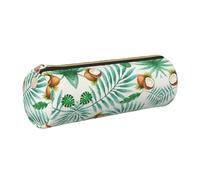 ESNAIUVCD Trousse à crayons cylindrique d'été en cuir avec fermeture éclair - Motif cocotier - Multifonctionnel - Convient pour les étudiants, doré, Taille unique, Trousse de beauté