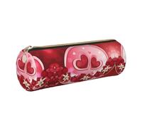 ESNAIUVCD Trousse à crayons cylindrique en cuir avec fermeture éclair Happy Valentine's Day - Multifonctionnel - Convient pour les étudiants, doré, Taille unique, Trousse de beauté