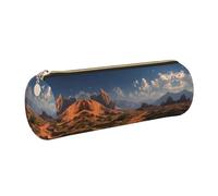 ESNAIUVCD Trousse à crayons cylindrique en cuir avec fermeture éclair - Motif paysage désert - Multifonctionnel - Convient pour les étudiants, doré, One Size, Trousse de beauté