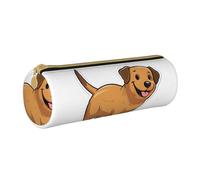 ESNAIUVCD Trousse à crayons cylindrique en cuir imprimé teckel drôle avec fermeture éclair - Cuir PU de haute qualité, rangement multifonctionnel pour papeterie, convient pour les étudiants, blanc,