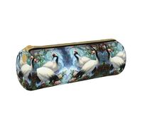 ESNAIUVCD Trousse à crayons cylindrique en cuir PU de haute qualité avec imprimé arbre de pêche et grue chinoise et oiseaux, blanc, Taille unique, Trousse de beauté