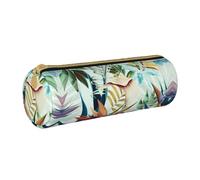 ESNAIUVCD Trousse à crayons cylindrique en cuir PU de haute qualité avec imprimé feuilles tropicales d'été, blanc, Taille unique, Trousse de beauté