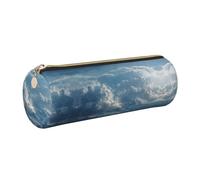 ESNAIUVCD Trousse à crayons cylindrique en cuir synthétique avec fermeture éclair et motif nuage de montagne enneigée, idéale pour les étudiants